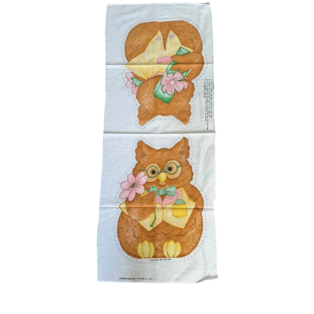 Vintage 70s Owl Cut N Sew Pattern Pillow Amorphic  Springs Mills‎ #7636 Uncut
